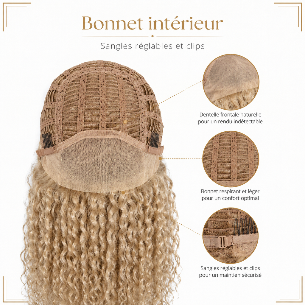 Bonnet intérieur perruque avec sangles réglables et clips