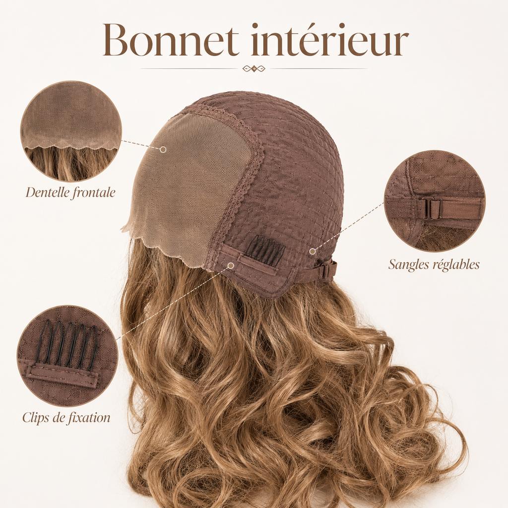 Bonnet intérieur avec dentelle frontale sangles réglables et clips
