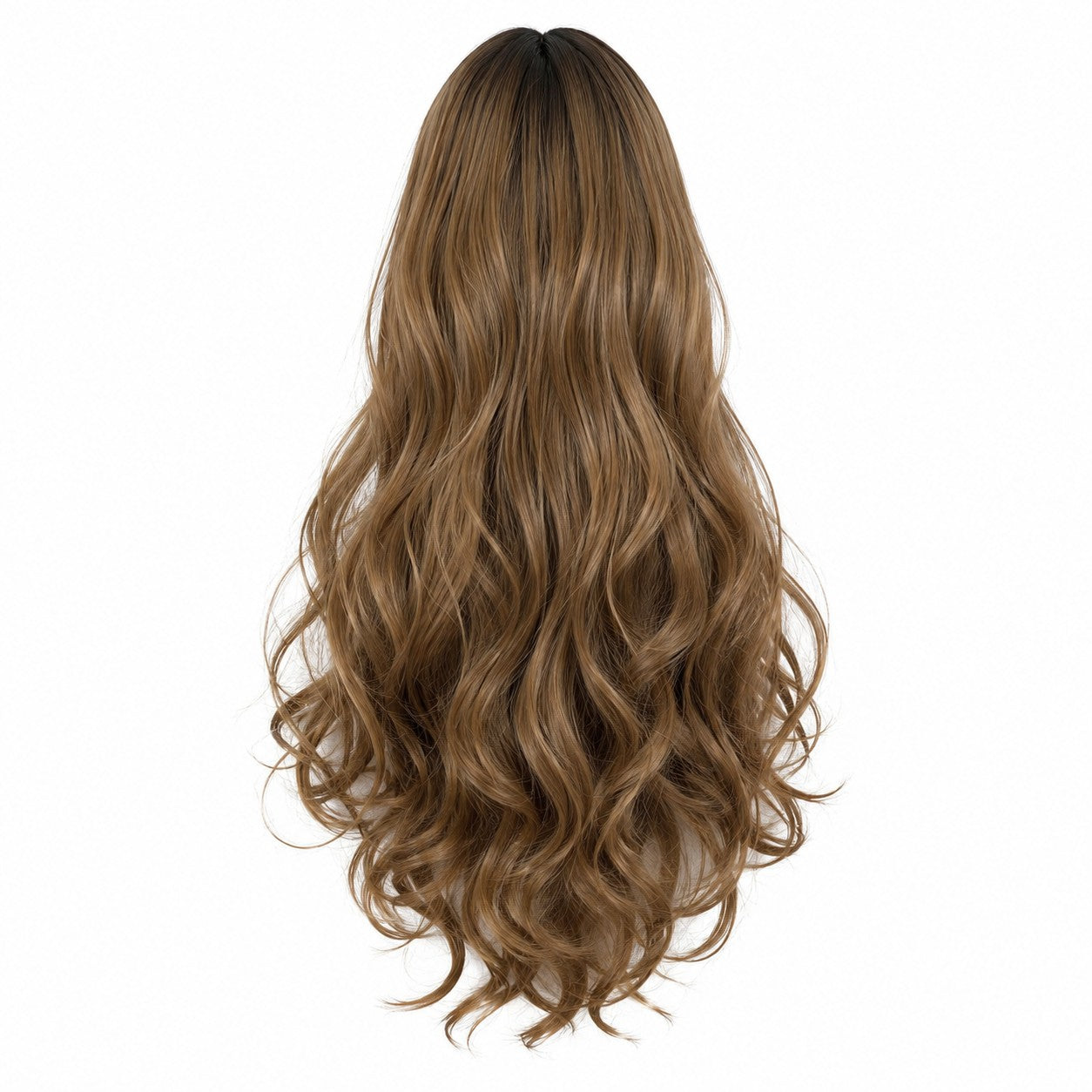 Perruque brun caramel vue arrière sur fond blanc